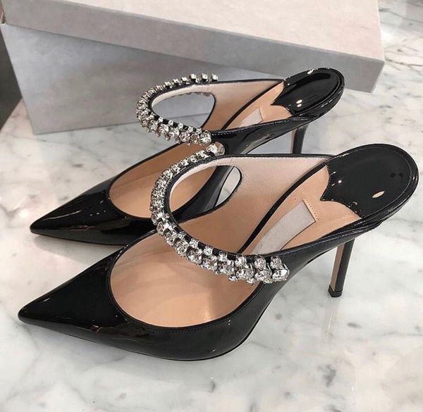 

famous brands women shoe dress sandals pumps bing slipper high heel crystal straps stiletto heels pointed toe party wedding sh juw, Black