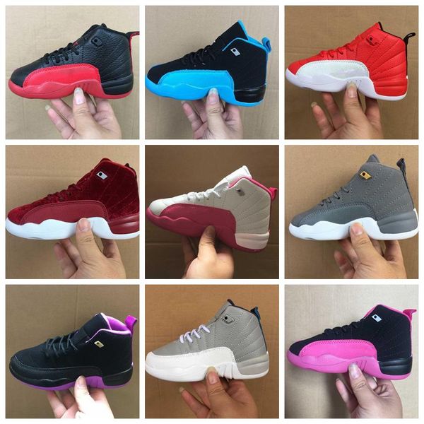 

luxury designer baby youth boys girls basketball shoes jumpman 12s 12 ps flu game black deadly pink gym red solid breathable hiking outdoor