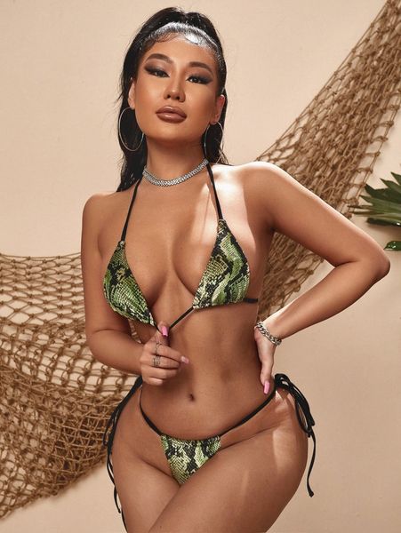

sxy snakeskin halter triangle bikini swimsuit r61u#, White;black