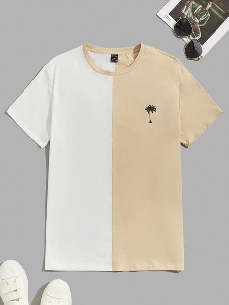 

men colorblock tropical print tee v04l#, White;black