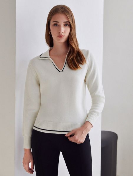 

motf premium wool mix contrast binding sweater r7oc#, White;black