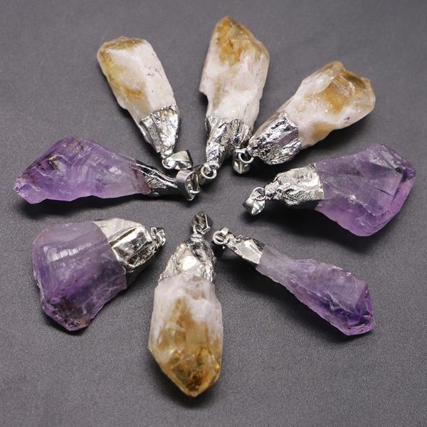 

pendant necklaces natural stone crystal amethyst irregular pendants raw ore yellowstone charms citrine rough for jewelry diy necklace access, Silver