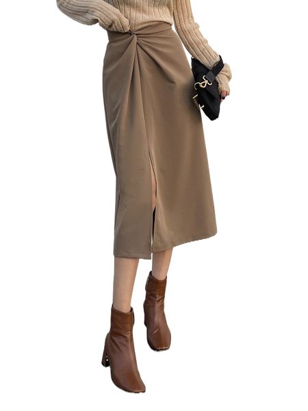 

dazy twist front split thigh skirt d7if#, Black
