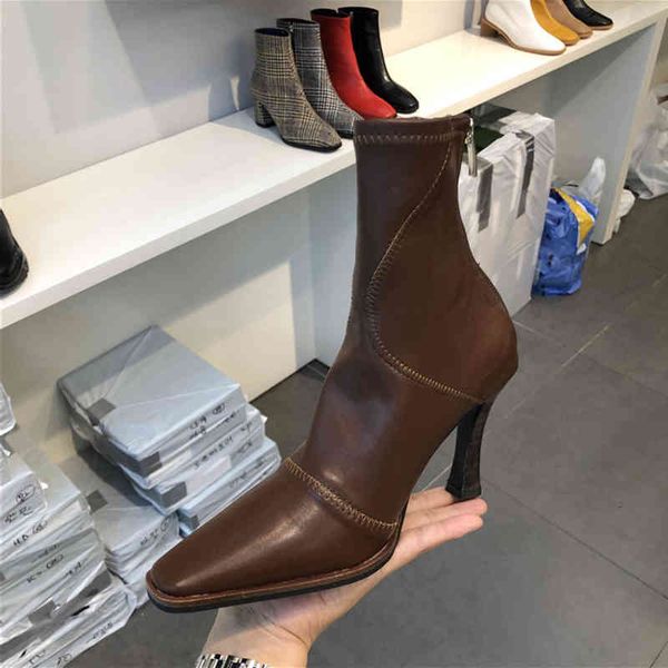 

boots chelsea botas mujer women's high heel square boots ankle warm shoes winter collection, Black