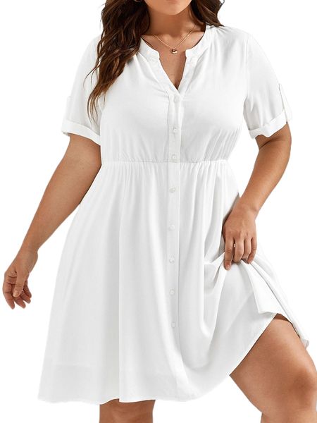 

plus roll tab sleeve single breasted dress a9vs#, Black