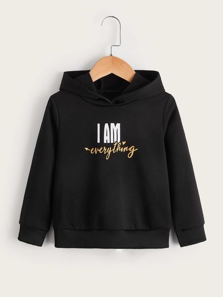 

toddler boys 1pc slogan graphic hoodie she, Black