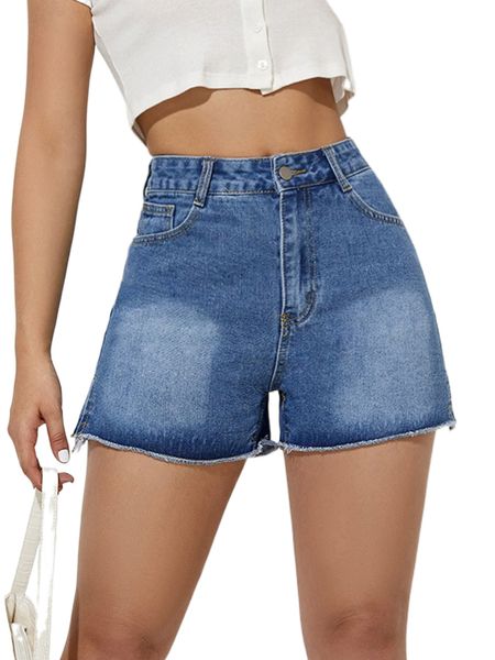 

slit raw hem denim shorts d6xx#, White;black