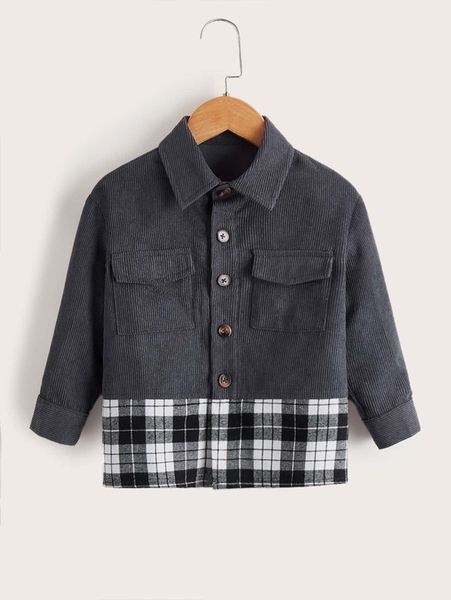 

toddler boys corduroy flap pockets plaid hem overshirt she, Blue;gray