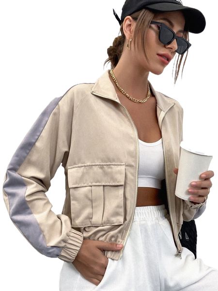 

contrast side seam flap pocket raglan sleeve corduroy jacket p6mp#, Black;brown