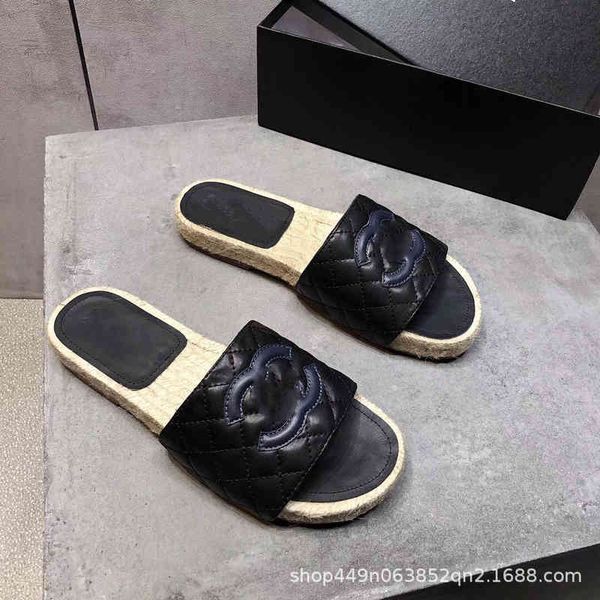 

slippers xiaoxiangfeng fisherman's embroidered one line slippers with straw bottom spring and summer couple color matching, Black