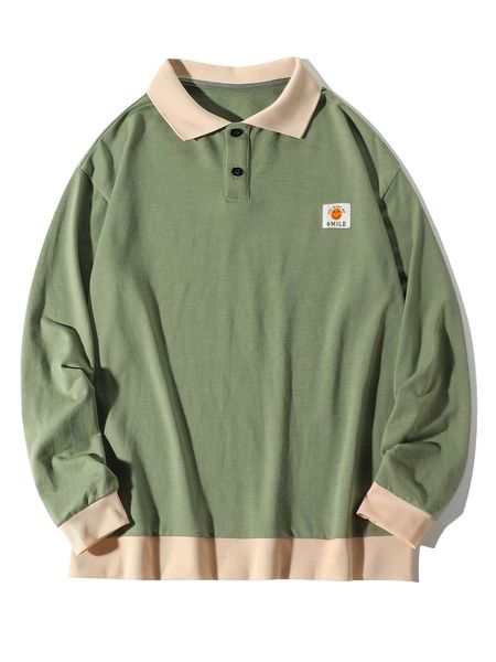 

men contrast polo neck patch detail sweatshirt v2tb#, Black