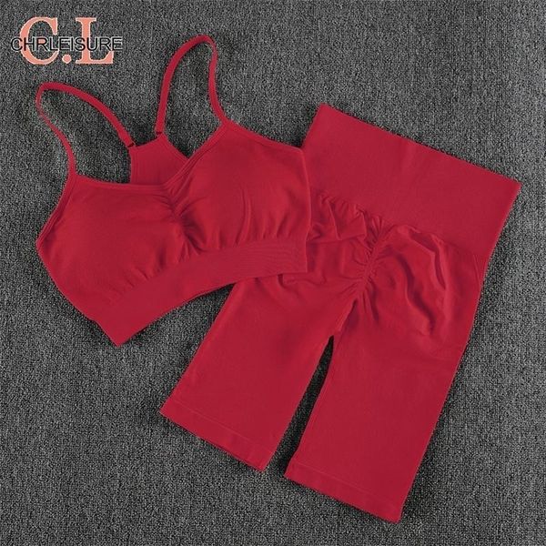 

chrleisure short 2 pieces set women gym crop tank biker shorts women tracksuit bra high waist seamless outfits 220606, Gray