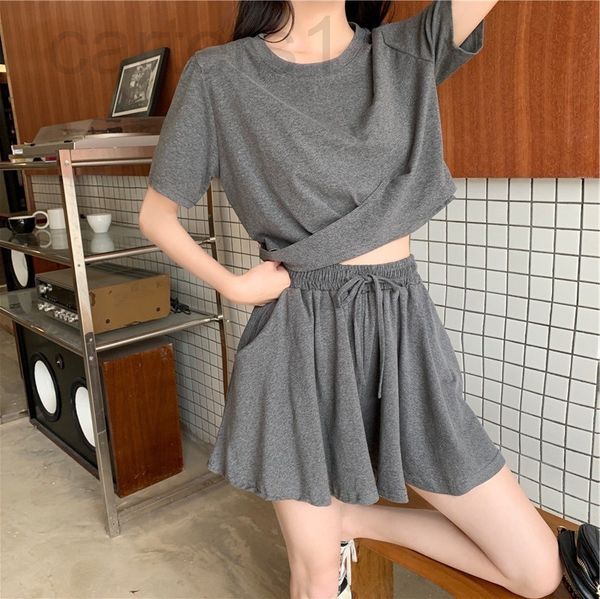 

women's tracksuits designer fashion sports suit women's summer 2022 new korean loose short t-shirt and shorts casual two-piece set, Gray
