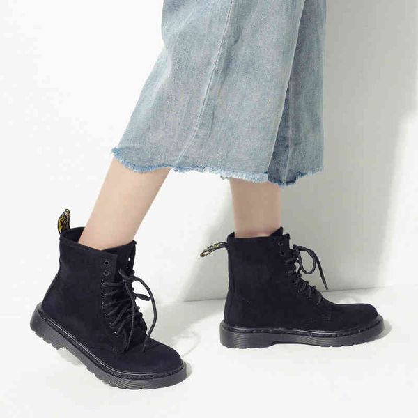 

boots women's round head suede british style women's leather boots sleeve martin high heels shoes 1q36, Black