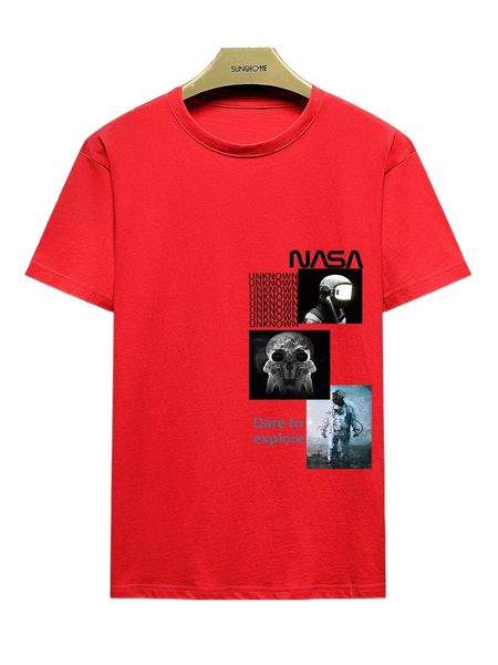 

men slogan & astronaut print tee 21kc#, White;black