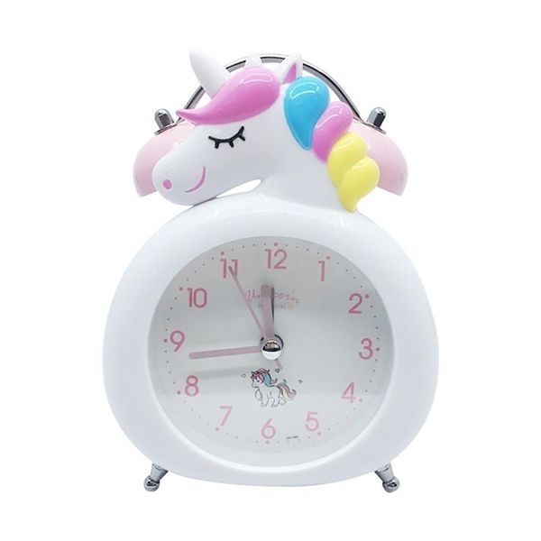 Nette Einhornuhr Kinder Cartoon Alarm S Schlafzimmer Glocke Nachtlicht Tisch Wake Up Kind Weihnachten Geburtstagsgeschenke LJ200827