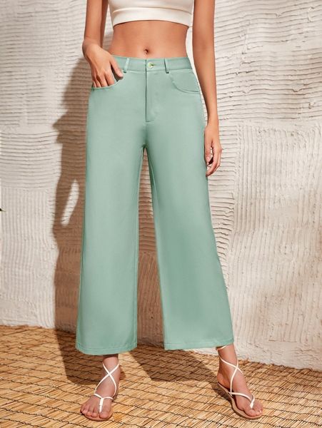 

slant pockets wide leg pants c9qp#, Black;white