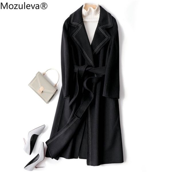 

double sided cashmere female black winter slim style in korean soft slimming woolen coat long 210416, Tan;black