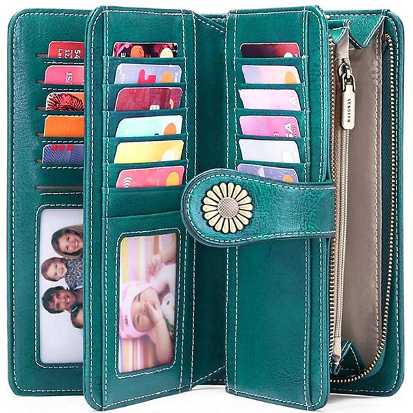 

sendefn brand women wallets long large capacity clutch purse split leather female zipper phone wallet, Red;black