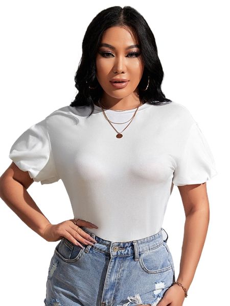

sxy solid puff sleeve tee l8wf#, White