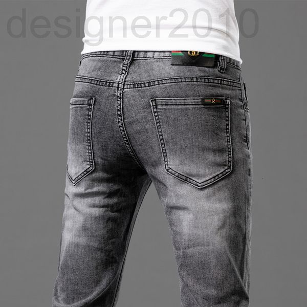 

men's jeans designer 2021 quality boutique men's jeans spring and summer thin slim fit small feet elastic leisure trend double g e, Blue