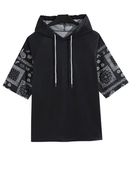 

men paisley print drawstring hooded tee d3yu#, White;black