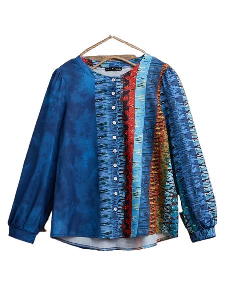 

emery rose button front graphic blouse p915#, White