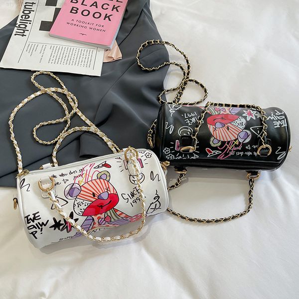 

bear graffiti lady's s chain mobile phone shoulder bags simple small square bag women's luxury designer handbags for women y220802