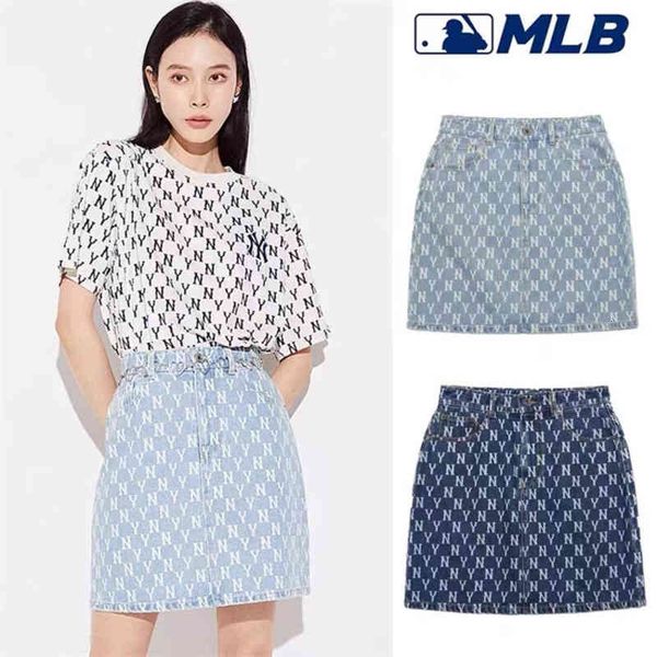 

skirts korea mlb old flower all over print ny letter denim short skirt women casual slim zipper skirt summer ax5g, Black