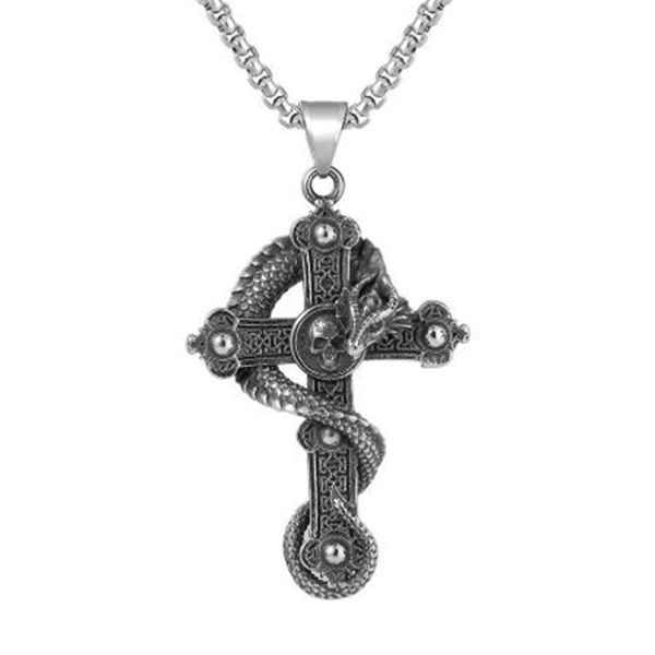 

10pcs gothic skull cross pendant necklace for men women punk hip hop fashion jewelry, Silver