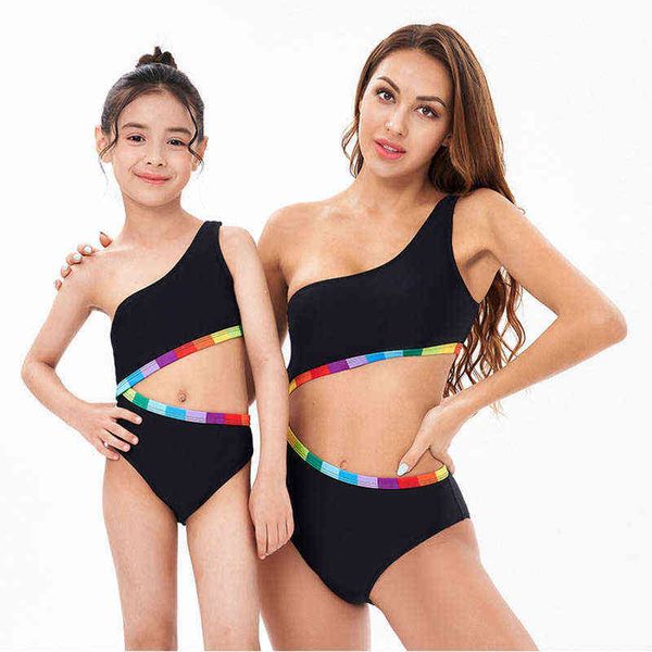 

kids clothes family matching swimwear mother and daughter bikini swimsuit summer mommy me clothing l220715, Blue