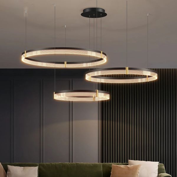 Pendelleuchten, schwarze Kronleuchter-Beleuchtung für Wohnzimmer, Schlafzimmer, moderne Ring-Hängelampe für Hausdekoration, luxuriöse Kücheninsel, LED-Leuchte