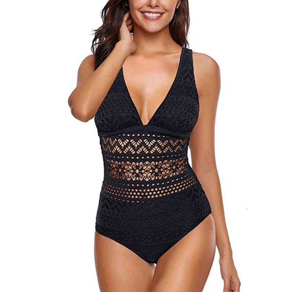 

women's lace swimsuit cut out solid swimwear bikini one piece swimsuit, White;black