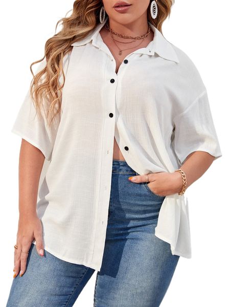 

plus drop shoulder blouse w3ny#, Black