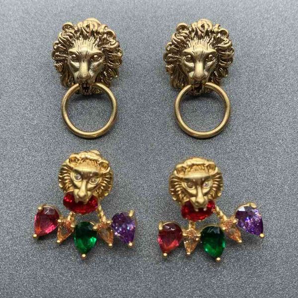 

new fashion diamond lion head earrings silver needle anti allergy, Golden