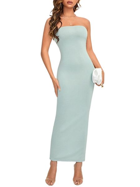 

petite split back tube dress 02cr#, Black;gray