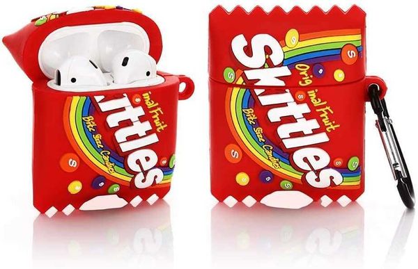 

airpods silicone case 3d cartoon funny cute cover compatible for apple airpods 1&2 [snacks series 2] (skittles)