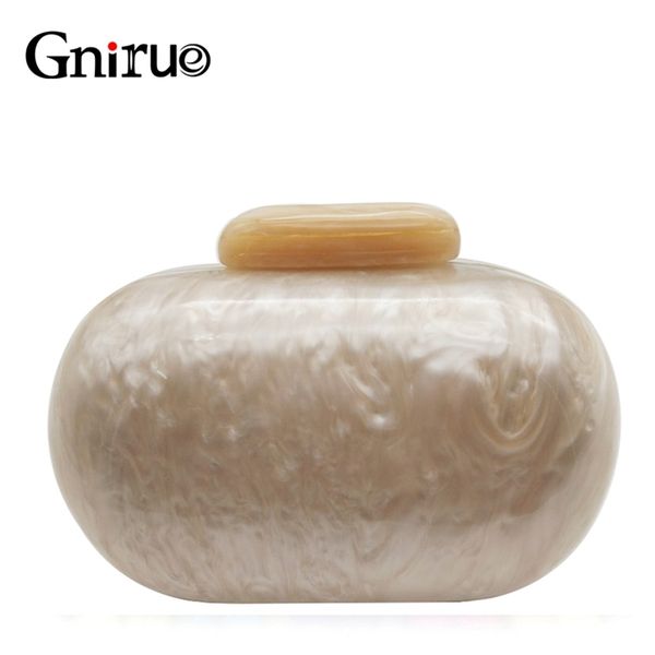 

fashion pearlescent acrylic clutch bags oval evening bag handbags purses round wallet women beige solid marbld luxury party prom 220507