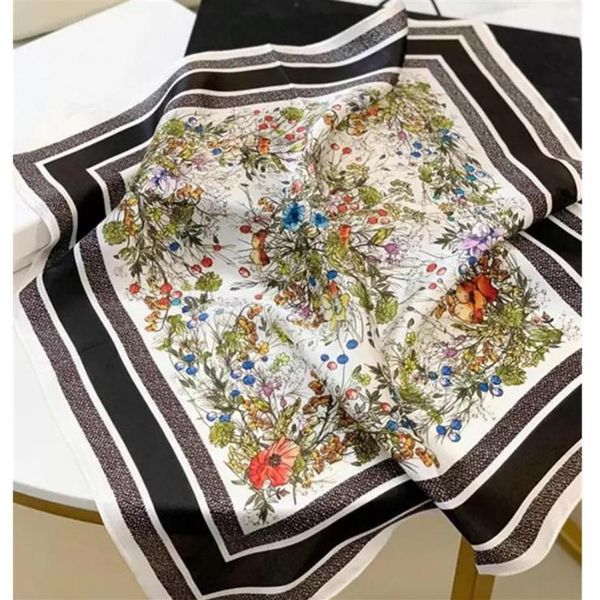 

luxury 100% silk square scarf neck ring for women fashion designer flower floral letter printed satin alphabet twilly scarfs scarv235d, Blue;gray