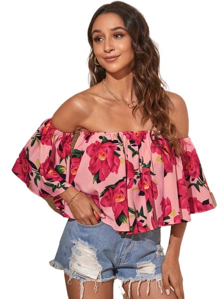 

floral print off shoulder y5pg#, White