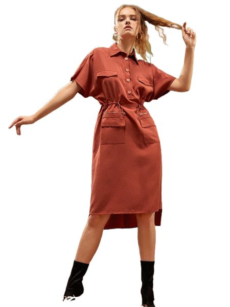 

x kimble batwing sleeve drawstring waist high low hem dress k22x#, Black;gray