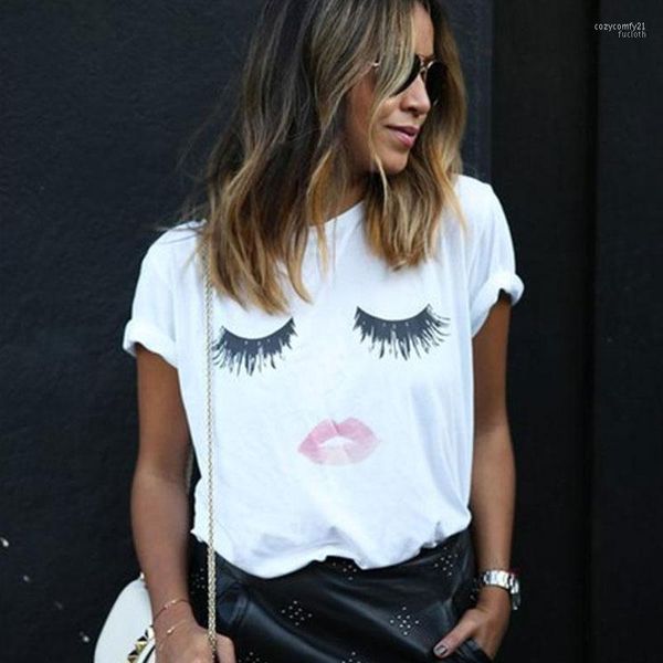 Damen T-Shirt Großhandel - 2022 Sommer Damen T-Shirts Mode Charming Eyes Lips Bedruckte Top Shirts Lady Girl Casual Kurzarm Tumblr1