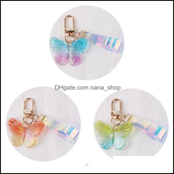 

key rings jewelry diy acrylic butterfly trendy transparent bead lanyards keychains mobile phone chains for women car keys bag decor pendant, Slivery;golden