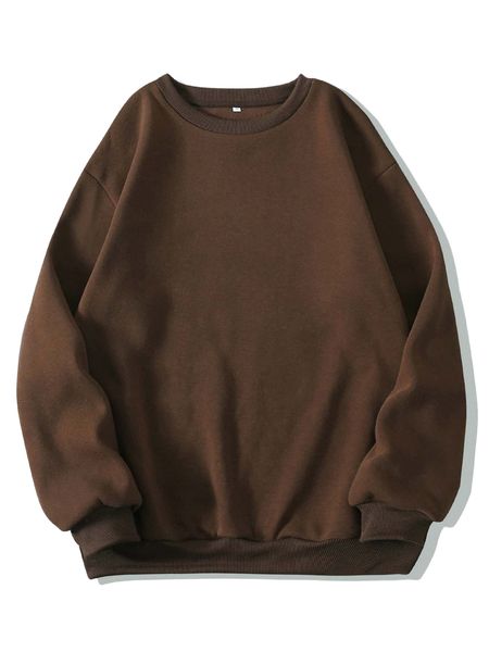 

solid drop shoulder thermal lined sweatshirt s66v#, Black