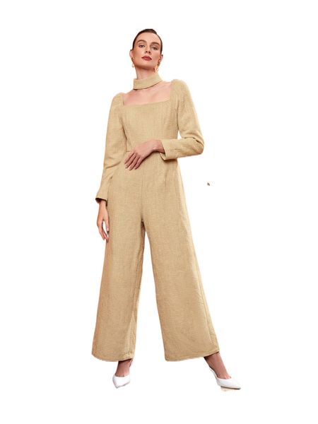 

x madhawi choker neck tweed wide leg jumpsuit 07le#, Black;white