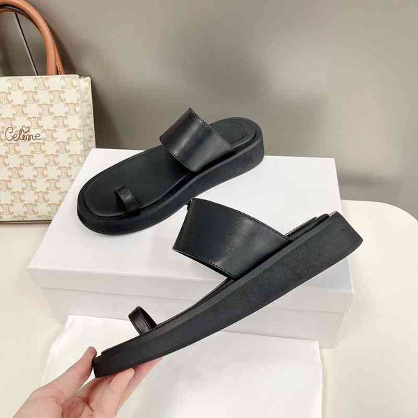

slippers women's leather summer step shoes simple outdoor sandals modern slippers bota femina, Black