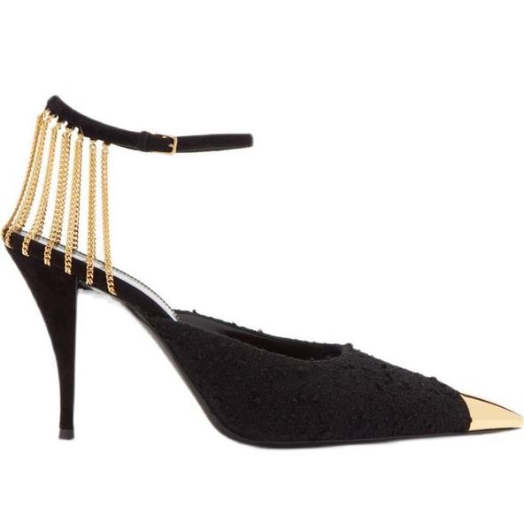 

women sandals metal chain classic design new arrival ladies summer cool casual girl travel cutout nightclub cool rome stiletto wedding pumps, Black