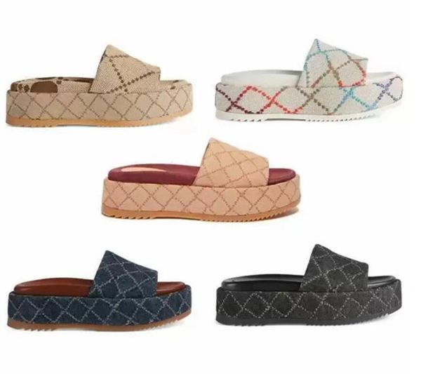 

2022 newset classic lady slippers woman strawberry beach thick bottom shoes platform alphabet sandals leather high heel slippers size 35- 44, Black