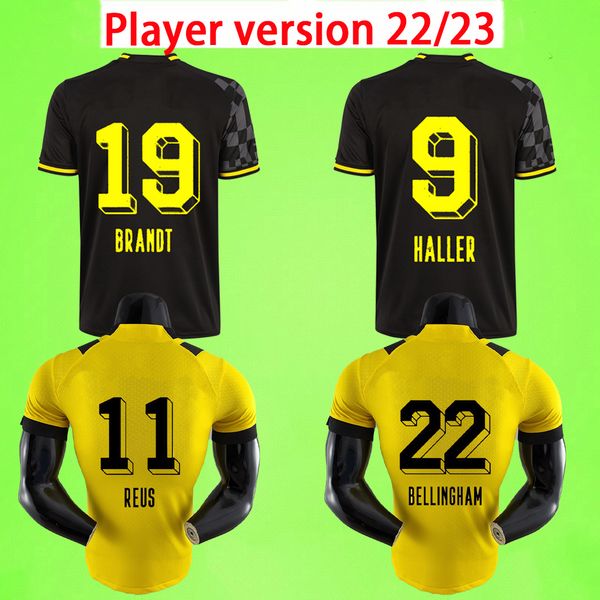 

player version #9 haller soccer jerseys 22 23 football shirts reus neongelb bellingham hummels brandt reyna men kit 2022 2023 fans version u, Black;yellow