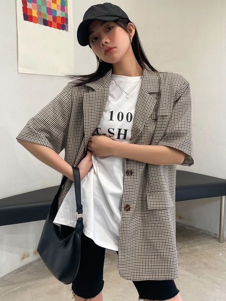 

dazy plaid print lapel neck blazer r7qy#, White